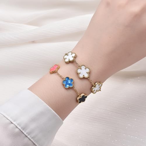 FLY FEI 18K Gold-Plated Four Leaf Clover Bracelet for Women,Adjustable lucky Bracelet Set Jewelry Gift-Hypoallergenic Charm for Birthdays, Wellness & Daily Wear - color: style08-Five colors