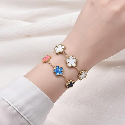 FLY FEI 18K Gold-Plated Four Leaf Clover Bracelet for Women,Adjustable lucky Bracelet Set Jewelry Gift-Hypoallergenic Charm for Birthdays, Wellness & Daily Wear - color: style08-Five colors
