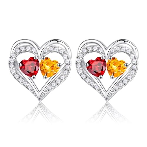 Heart Earrings for Women - Birthstone Earrings | 925 Sterling Silver, Stud Earrings, Gift Box Packaging, Anniversary Birthday Gifts for Women Wife Girlfriend Mom - color: 01-11-Jan-Nov Birthstone