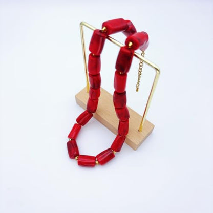 Red Beaded Necklace for Women Chunky Beaded Necklace Adjustable Acrylic Bead Choker Necklaces Big Statement Necklaces Jewelry Accessories - color: 17MMCylindricalBead