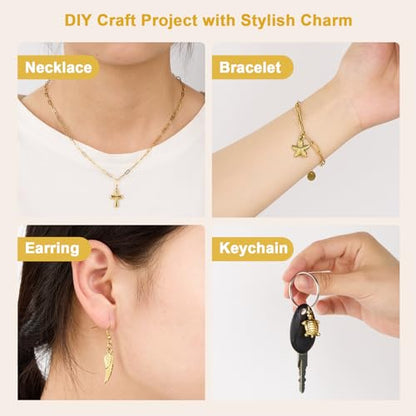 19PCS Gold Plated Stainless Steel Mixed Bulk Charms Pendants DIY for Necklace Bracelet Jewelry Making and Crafting - color: Gold