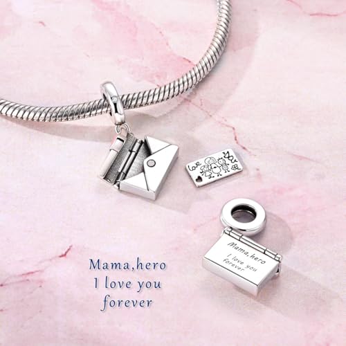 Hapour 925 Sterling Silver Charm for Bracelet Necklace Women Pendant Beads | Virgin Mary Charm, Religious Cross Heart Dragon European Jewelry Mom Charm - color: Silver Letter to Mom