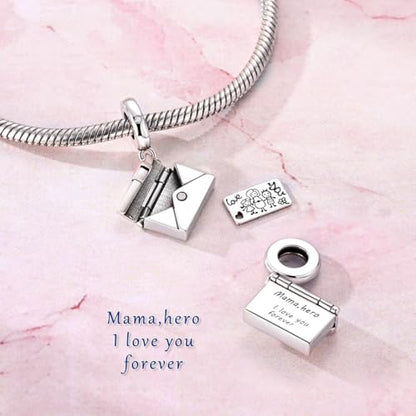 Hapour 925 Sterling Silver Charm for Bracelet Necklace Women Pendant Beads | Virgin Mary Charm, Religious Cross Heart Dragon European Jewelry Mom Charm - color: Silver Letter to Mom