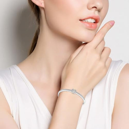 Princess Bangle Bracelets For Women 18K Gold Plating Adjustable Bracelets With White Crystal Idea Gift For Women - color: White