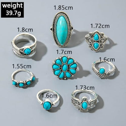 Airvess Vintage Knuckle Rings Set, Chunky Turquoise Stackable Rings, Silver Joint Finger Stacking Rings, Bohemian Western Jewelry for Women - style: 8 Pcs-1