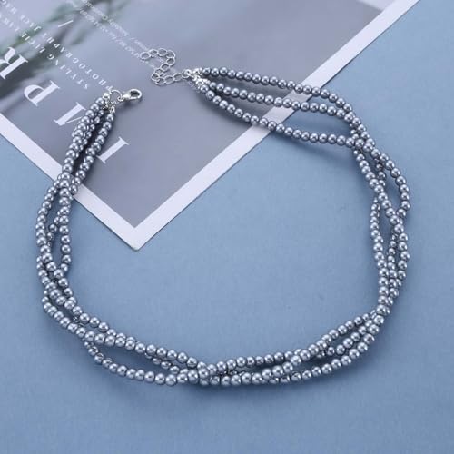 Layered Beaded Choker Necklace Handmade Glass Seed Beads Necklace Layering Twisted Bead Chain Clavicle Necklace Double Layers Round Beads Strand Necklace Jewelry for Women - style: 3 rows