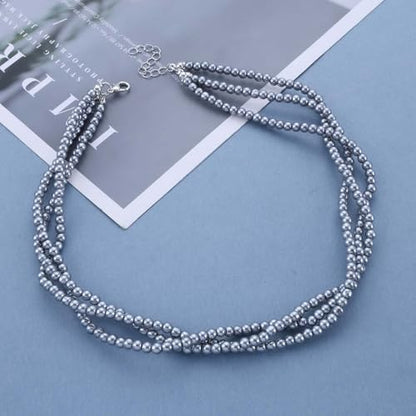 Layered Beaded Choker Necklace Handmade Glass Seed Beads Necklace Layering Twisted Bead Chain Clavicle Necklace Double Layers Round Beads Strand Necklace Jewelry for Women - style: 3 rows