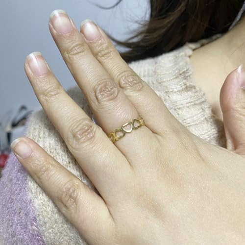 Love Plain Stacking Band Statement Wedding Promise Ring For Women | Stainless Steel, Cute Hollow Heart Design,Waterproof,Tarnish Resistant,Gift For Mother’s Day, Valentine’s Day, Christmas - color: Gold Link Hearts