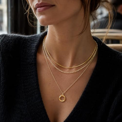 LANE WOODS Gold Plated Layered Necklace for Women, Pendant Choker | Adjustable multilayer chain, pendant and choker-style layers, coordinated stacked look for daily wear and gifting