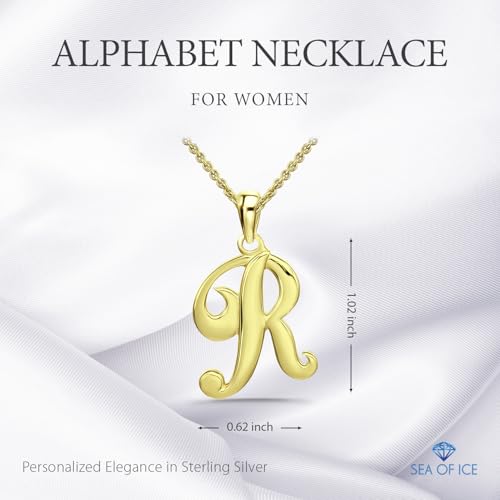 SEA OF ICE Letter Initial Necklace, Alphabet Letter Pendant Necklace, Sterling Silver, Gold, Rose Gold Necklace for Women, Elegant Initial Necklaces, Personalized Custom Women's Necklaces - color: Yellow Gold - R