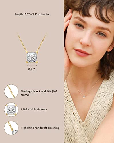 S.Leaf 18K Gold Plated Cubic Zirconia Choker Necklace for Women 925 Sterling Silver Layered Coin Moon Star Heart Circle Crystal Lariat Pendant Necklaces Gifts for Women Trendy - color: Square_Gold