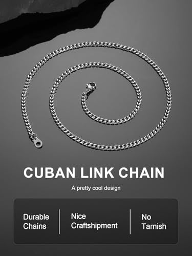 Stainless Steel Mens Cuban Link Chains, Daily Wear Hip Hop Miami Necklace | 3/6/9/12mm Silver/Gold Plated/Black necklace with Gift Box, No Tarnish, Sweatproof & Waterproof, Hypoallergenic Men Chains - color: 3mm-stainless, size: 28 inch