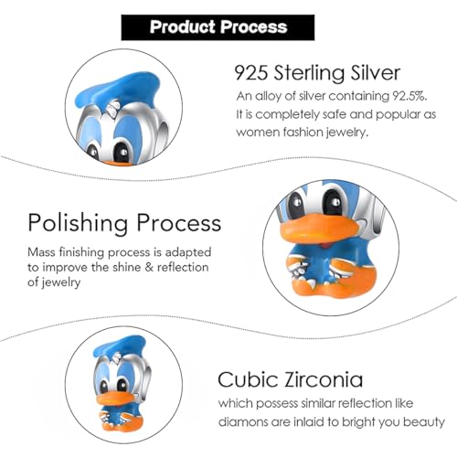Charm for Bracelets and Necklaces Heart Cat Flower Boy 925 Sterling Silver Bead Birthday Jewelry Gift for Women - color: Blue Duck Charm