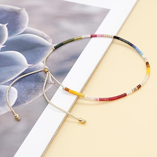 Adjustable Miyuki Beaded Bracelet for Women, Double Row Miyuki Beads | Miyuki beads, adjustable fit, braided construction, double-row design, party styling, bracelet jewelry for casual styling - color: colors04