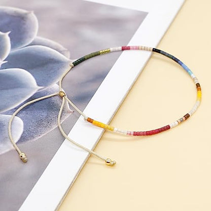 Adjustable Miyuki Beaded Bracelet for Women, Double Row Miyuki Beads | Miyuki beads, adjustable fit, braided construction, double-row design, party styling, bracelet jewelry for casual styling - color: colors04
