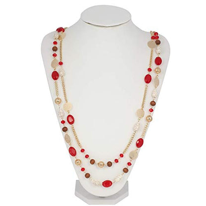 Bocar Long Necklaces for Women Trendy, Boho Layered Crystal Beaded Collar Necklaces for Women, Fashion Statement Necklaces Jewelry - color: Red