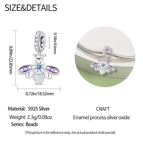 Pandach Animal Charm Bead fits Charms Bracelets for Woman-925 Sterling Silver Dangle Pendant Bead,Jewelry Beads Gifts for Women Bracelet&Necklace - style: Purple Firefly Pendant