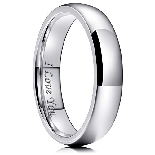 King Will 316L Stainless Steel Wedding Band for Men Women Size 4-15 | 2-8mm Width, Black/Sliver/Gold Plated, Laser I Love You, High Polished, Dome Style, Promise Ring Comfort Fit Promise Gift - color: A-Sliver-Plated-6mm