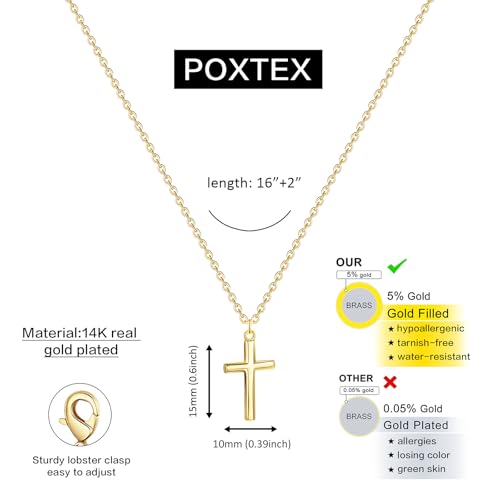Poxtex Cross Necklace for Women Teen Girls, Dainty 14K Gold Silver Plated Cross Choker Jewelry Non Tarnish Waterproof Cute Simple Small Necklace Christian Baptism Religious Faith Jewelry Gifts - color: 03 Small Cross - Gold