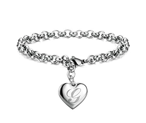 Monily Birthday Gifts for Women Initial Charm Bracelets for Women Letters Alphabet Heart Bracelet for Women - color: G: Heart