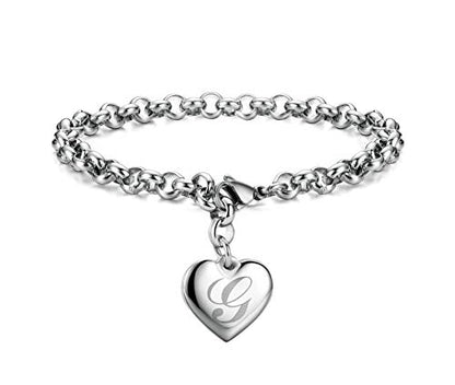 Monily Birthday Gifts for Women Initial Charm Bracelets for Women Letters Alphabet Heart Bracelet for Women - color: G: Heart