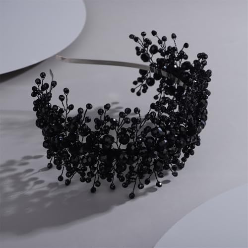 Denifery Large Crystal Headband for Wedding Bridal Hair Band Headpiece for Party Prom Hair Accessories (black) - color: black
