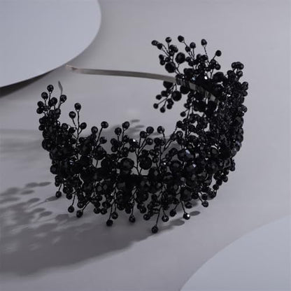 Denifery Large Crystal Headband for Wedding Bridal Hair Band Headpiece for Party Prom Hair Accessories (black) - color: black