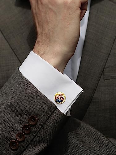 FindChic Stainless Steel Round Cufflinks with Custom Text/Picture/Monogram Letters 18K Gold Plated/Black Color for Men Groom Suits Shirts, with Gift Box - style: 02. custom photo-round (gold plated)