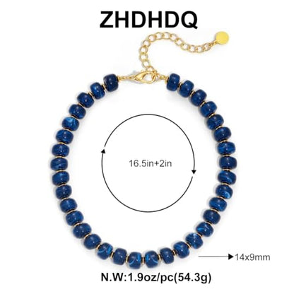 Chunky Beaded Necklace for Women, Colorful Boho Statement Necklace, Gold Chunky Resin Large Bead Necklace, Waterproof Summer Beach Jewelry Gifts for Women - color: Blue