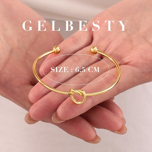 Gelbesty Infinity Love Knot Dainty Gold Bangle Bracelets for Women, 14K Gold Plated Adjustable 925 Silver Bracelet, Trendy Jewelry Gifts for Valentine's Day - color: Gold_Heart