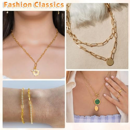 43ft Gold Chain for Jewelry Making 18k Gold Plated Stainless Steel Paperclip Chain Roll with 10Pcs Lobster Clasps and 30Pcs Jump Rings for Charm Bracelet Necklace Jewelry DIY Craft Accessories