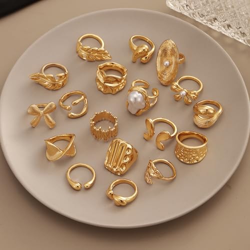 31 Pcs Chunky Gold Rings Fashion Stackable Rings for Women Statement Womens Rings Set Knuckle Band Ring Jewelry Gifts - style: Golden 18 pcs