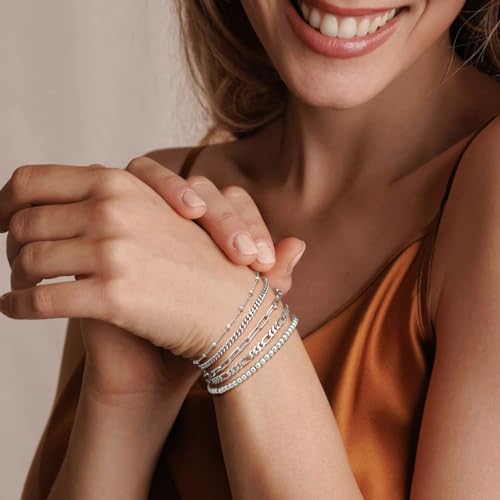 Gold Bracelets for Women, 14K Gold Plated Stackable Bracelet Stack Set Adjustable Charm Paperclip Chain Cuban Link Layered Waterproof Jewelry Sets Gifts for Womens 6.5 Inch - color: Silver-A 6.0 IN