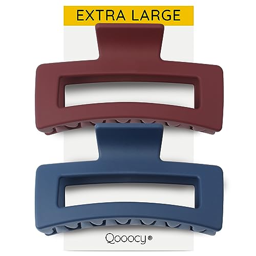 XXL Jumbo Rectangle Claw Clips for Thick Hair - Strong Hold Hair Clips | Rectangle Design | Matte Finish | Non Slip | Wide Opening | 2 Pack (Navy & Burgundy) - color: Navy & Burgundy
