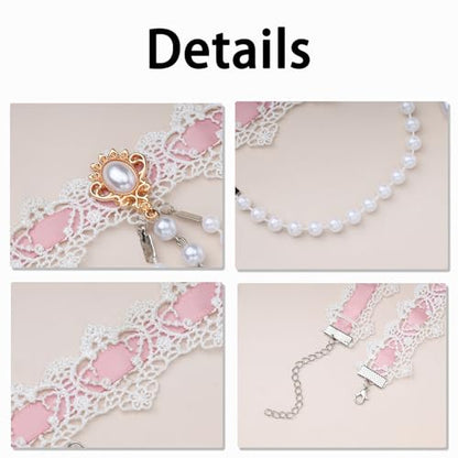 MILAKOO Lace Tattoo Choker for Women Elegant Goth & Elegant Necklace Collarbone Pearl Pendant Collar - color: White B