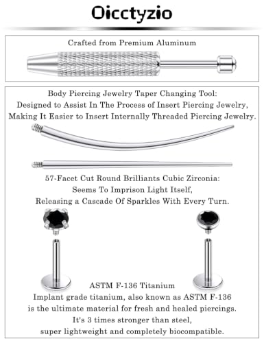 F136 Titanium 20/18/16g Flatback Earrings Nose Lip Rings Jewelry - color: Black, size: 16g