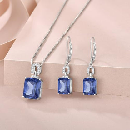 Emerald Cut Birthstone Necklace for Women 925 Sterling Silver | Baguette Birthstone Pendant Necklace, Jewelry for Mom Wife - color: Navy Blue