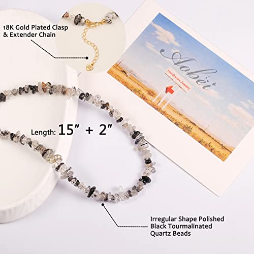 Aobei Pearl Gemstone Beaded Choker Necklace for Women Boho Turquoise/Cultured Freshwater Pearls/Garnet/Amazonite Jewelry - color: H Black Tourmalinated Quartz