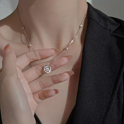 925 Sterling Silver Necklace for Women Trendy, Charming Layered Necklace with Cubic Zirconia Pendant for Her Womens Dainty Diamond Choker Necklaces Holiday Jewelry Gifts for Mom Wife Daughter Lover - color: Silver
