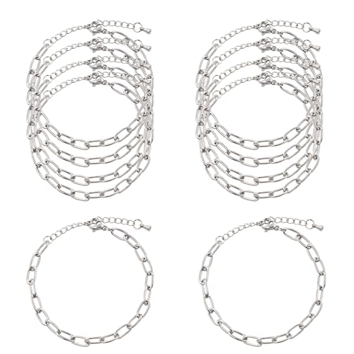 KYUNHOO 10pcs Charm Bracelet Chain Bulk Silver Paper Clip Jewelry Links | Stainless Steel Chains for Jewelry Making Paperclip Chain Bracelet for Men Women DIY Crafts Jewelry Findings - color: round paperclip silver