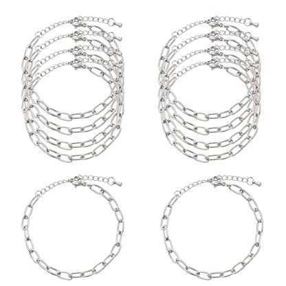 KYUNHOO 10pcs Charm Bracelet Chain Bulk Silver Paper Clip Jewelry Links | Stainless Steel Chains for Jewelry Making Paperclip Chain Bracelet for Men Women DIY Crafts Jewelry Findings - color: round paperclip silver