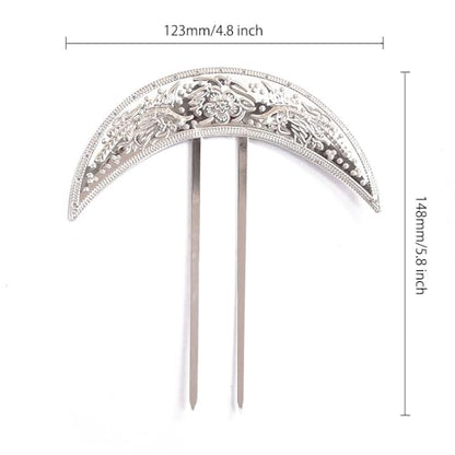 2 Pcs Moon Shaped Metal Hair Forks Chinese Style U Shaped Hair Stick Pin Hair Clip Chignon Buns Pin Wood Hair Accessories for Women Girls, Silver