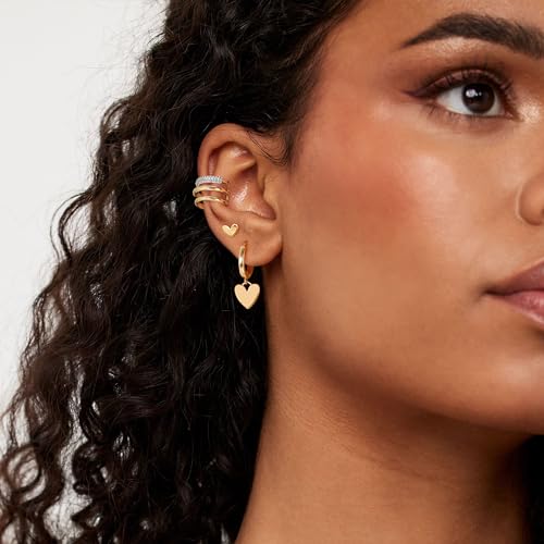 Gold Ear Cuff Earring for Women 14K Gold Plated Cubic Zirconia Non-Pierced Clip on Cartilage Chunky Ear Cuffs Hypoallergenic Jewelry - style: cz triple / pair
