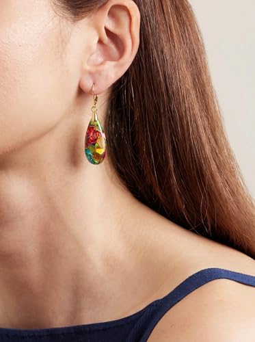 Natural Healing Teardrop Stone Leverback Dangle Drop Earrings Statement Gold earrings - color: Colorful -Gold