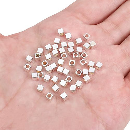 Silver Plated Cube Spacer Beads Right Angle 3x3mm 50pcs for Jewelry Making Findings Non Tarnish - color: Silver, size: 3x3mm Right Angle Cube