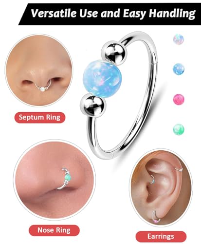2 Pcs Small Cartilage Hoop Earrings for Women Men, 18G Opal Silver Earrings Hypoallergenic 316L Surgical Steel Hinge Huggie Hoop Earrings for Helix,Tragus,Conch,Rook,Earlobe Piercing Jewelry Nose Ring - style: 2Pcs 8mm Blue Opal/Silver