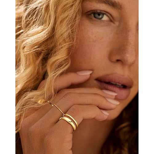 Gold Rings for Women Men Non Tarnish, Waterproof Chunky 14K Gold Plated Dainty Stackable Rings Trendy Statement Pinky Thumb Rings Engagement Eternity Wedding Band Ring Stacking Gold Jewelry Size 3 4 5 6 7 8 9 10 11 - color: Gold, size: 6