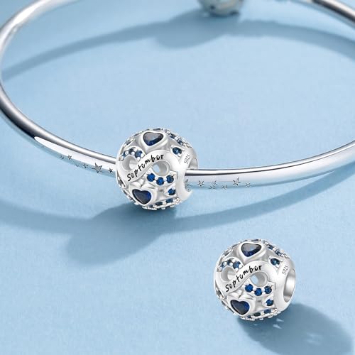 MICOO 925 Sterling Silver Jan-Dec Birthstone Charms For Bracelets and Necklaces, Original DIY Bead Charms With Cubic Zirconias Jewelry Birthday Gifts For Women. - color: 9-Sep Birthstone charm