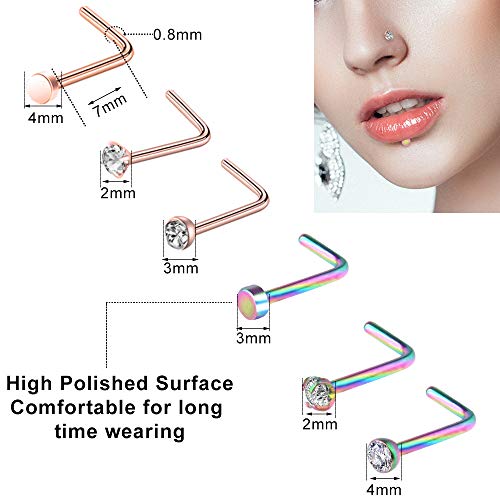 27-60 Pcs Nose Rings for Women Nose Piercing Jewelry Silver Nose Rings Studs 20G Surgical Nose Rings Hoops Nose Rings L Shaped Studs Screw Stainless Steel Nose Piercings for Women Men - color: Mixcolor E