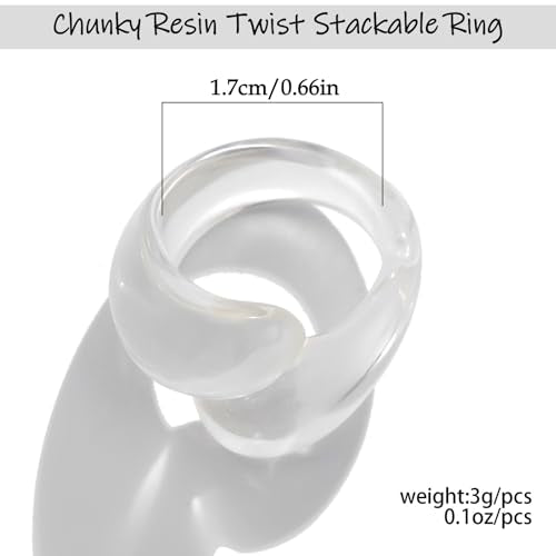 Chunky Resin Twist Stackable Ring for Women,Boho Cute Multicolor Thick Acrylic Statement Ring Trendy Aesthetic Y2k Colorful Knuckle Finger Jewelry - color: White